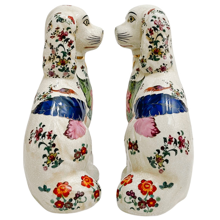 Tobacco Leaf Staffordshire Style Spaniel Dogs