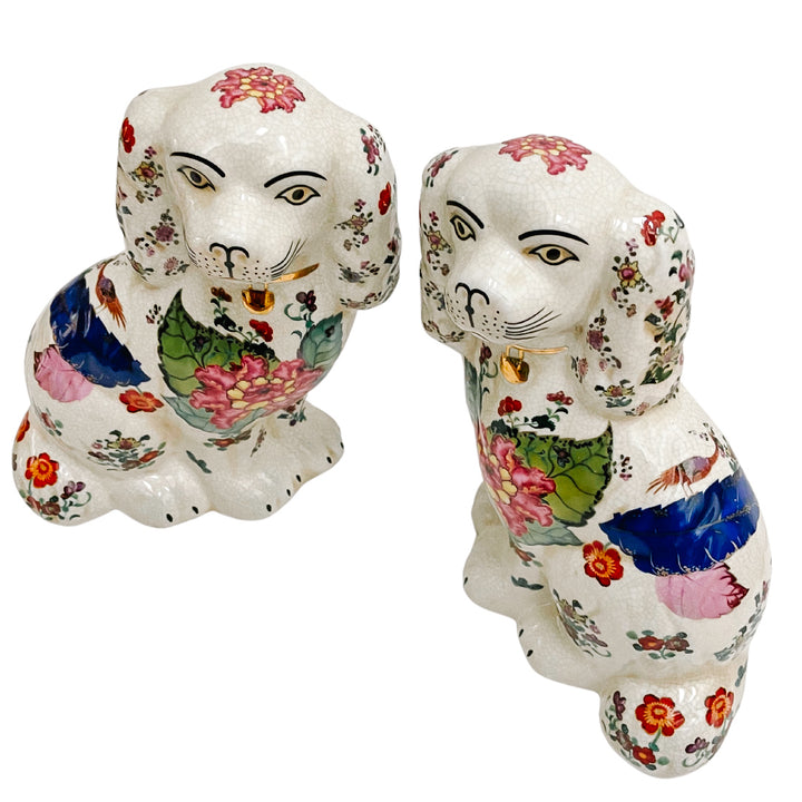 Tobacco Leaf Staffordshire Style Spaniel Dogs