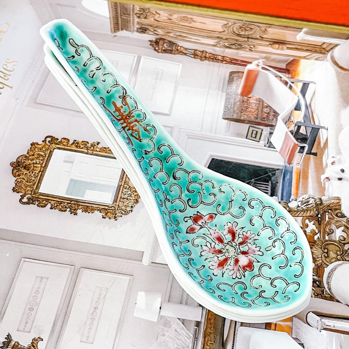 Turquoise Famille Rose Enamel Rice Bowls With Spoons