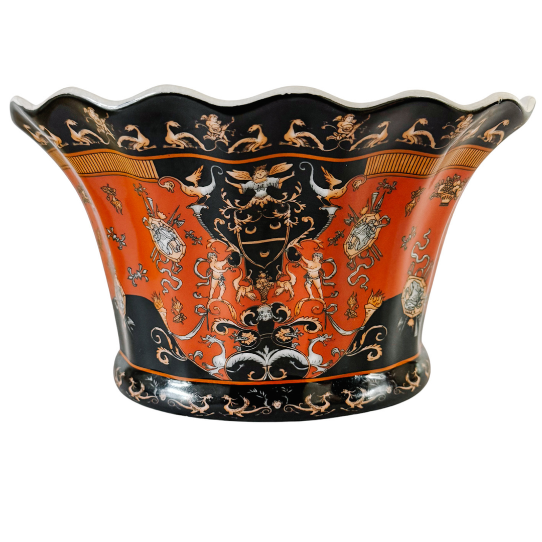 United Wilson Neoclassical Scalloped Ceramic Cachepot