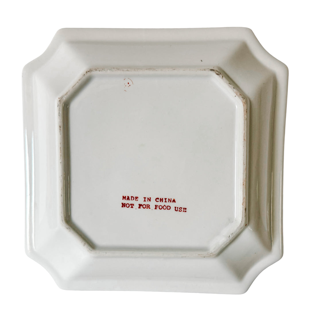 Vintage Chinese Export Equestrian Square Catchall Dish