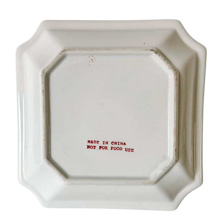 Vintage Chinese Export Equestrian Square Catchall Dish