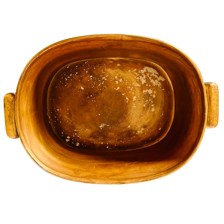 Large Scale Vintage Italian Style Gold Gilt & Ivory Crackle Porcelain Foot Bath Jardiniere Planter