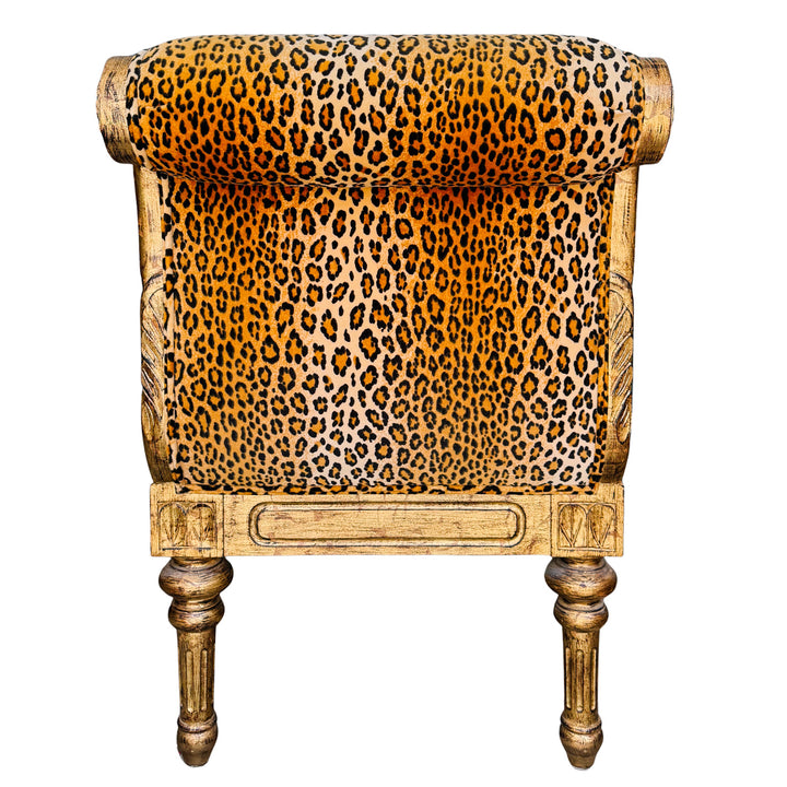 Neoclassical Giltwood Bench With Rolled Arms & Leopard Print by Italmond