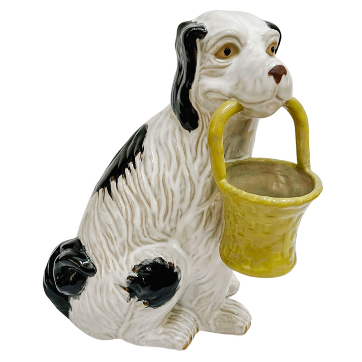 Vintage 12" Single Staffordshire Pottery Spaniel With Basket