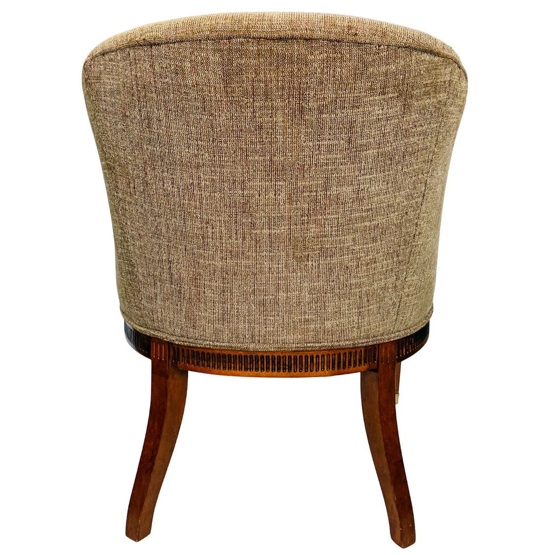Mid-Century Regency Style Upholstered Barrel Chairs With Scrolled Arms