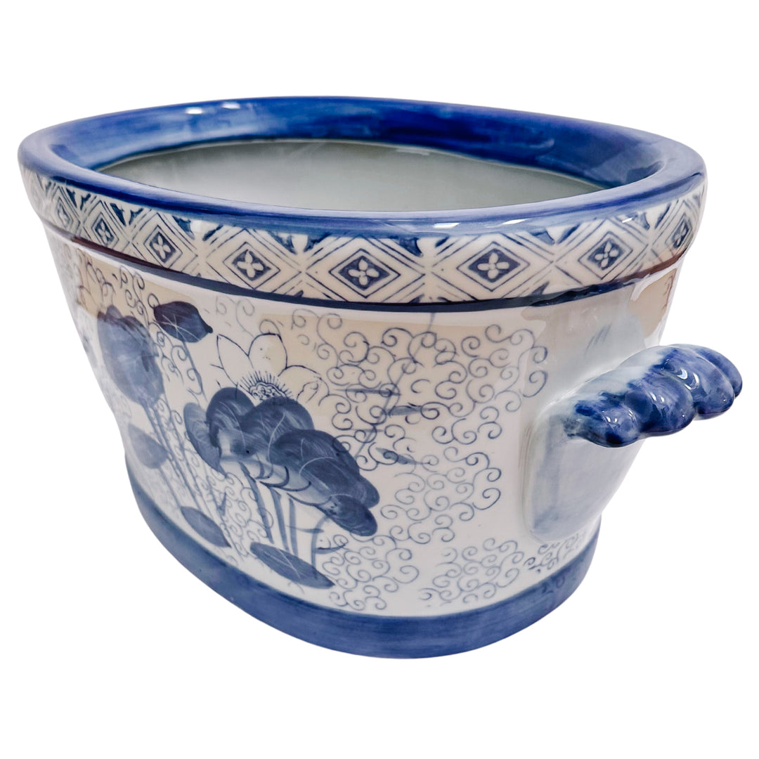 Chinoiserie Blue & White Pond Scene Foot Bath Planter
