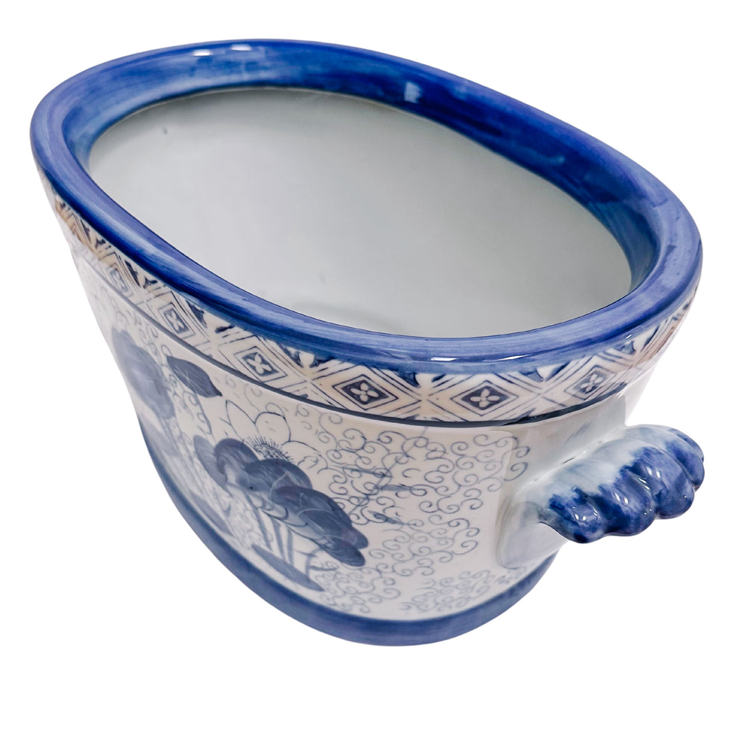 Chinoiserie Blue & White Pond Scene Foot Bath Planter