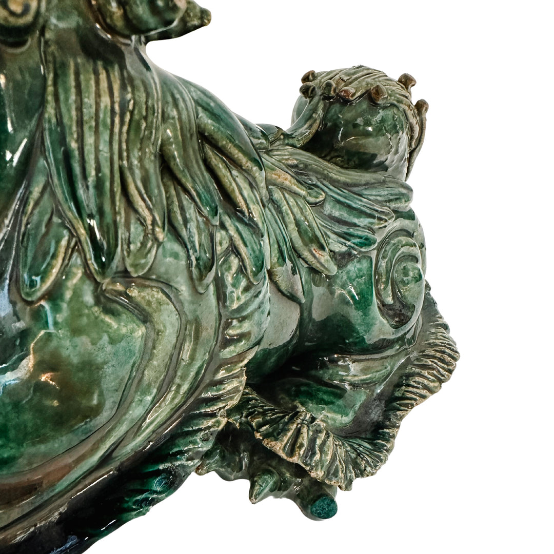 Large Vintage Chinese Green Glazed Pottery Kylin Chinese Dragons