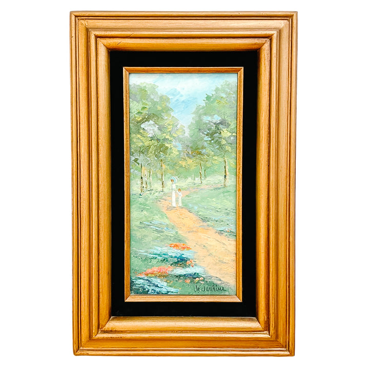 Vintage Impressionist Oil Painting by Joyce Jenkins; Mother and Child in Forest