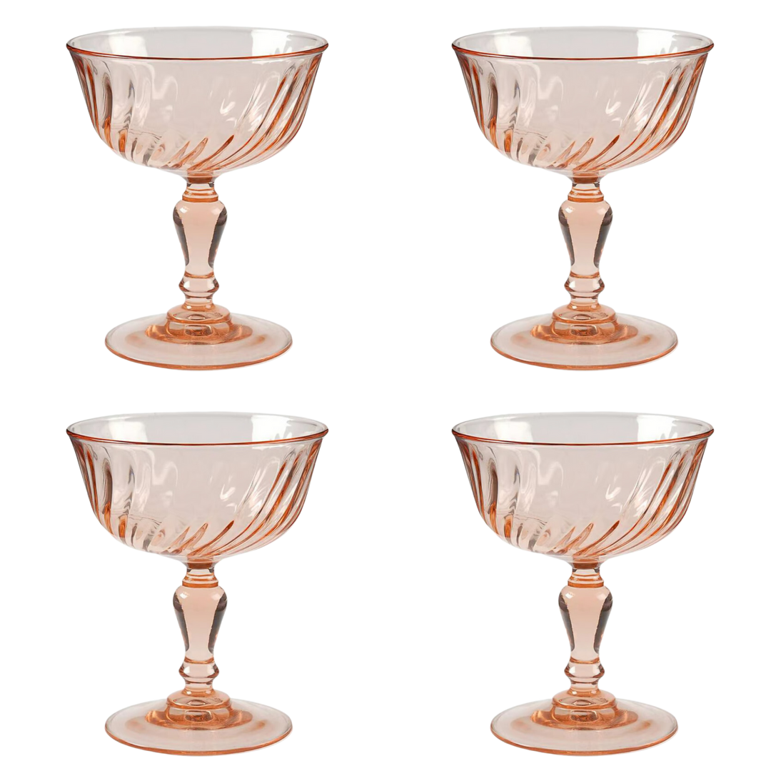 French Pink Stemware Coupe Glasses, Set Of 4