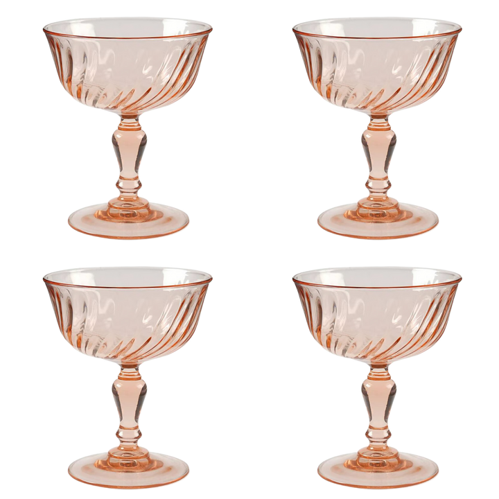 French Pink Stemware Coupe Glasses, Set Of 4