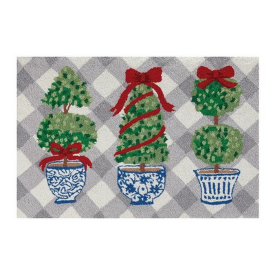 Chinoiserie Christmas Topiary Collection Wool Hooked Rug