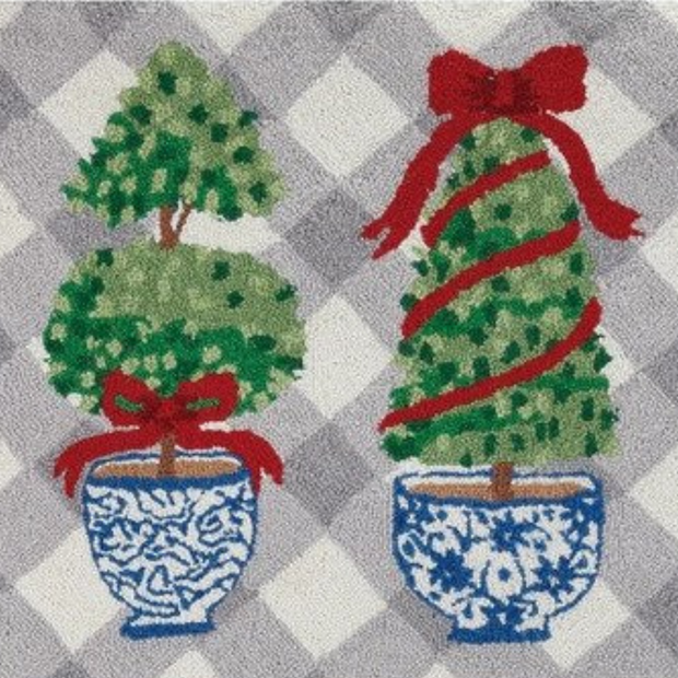Chinoiserie Christmas Topiary Collection Wool Hooked Rug