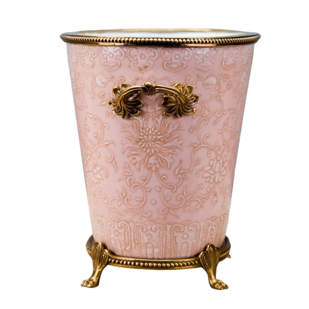 Porcelain Pink Cachepot Planter With Bronze Ormolu