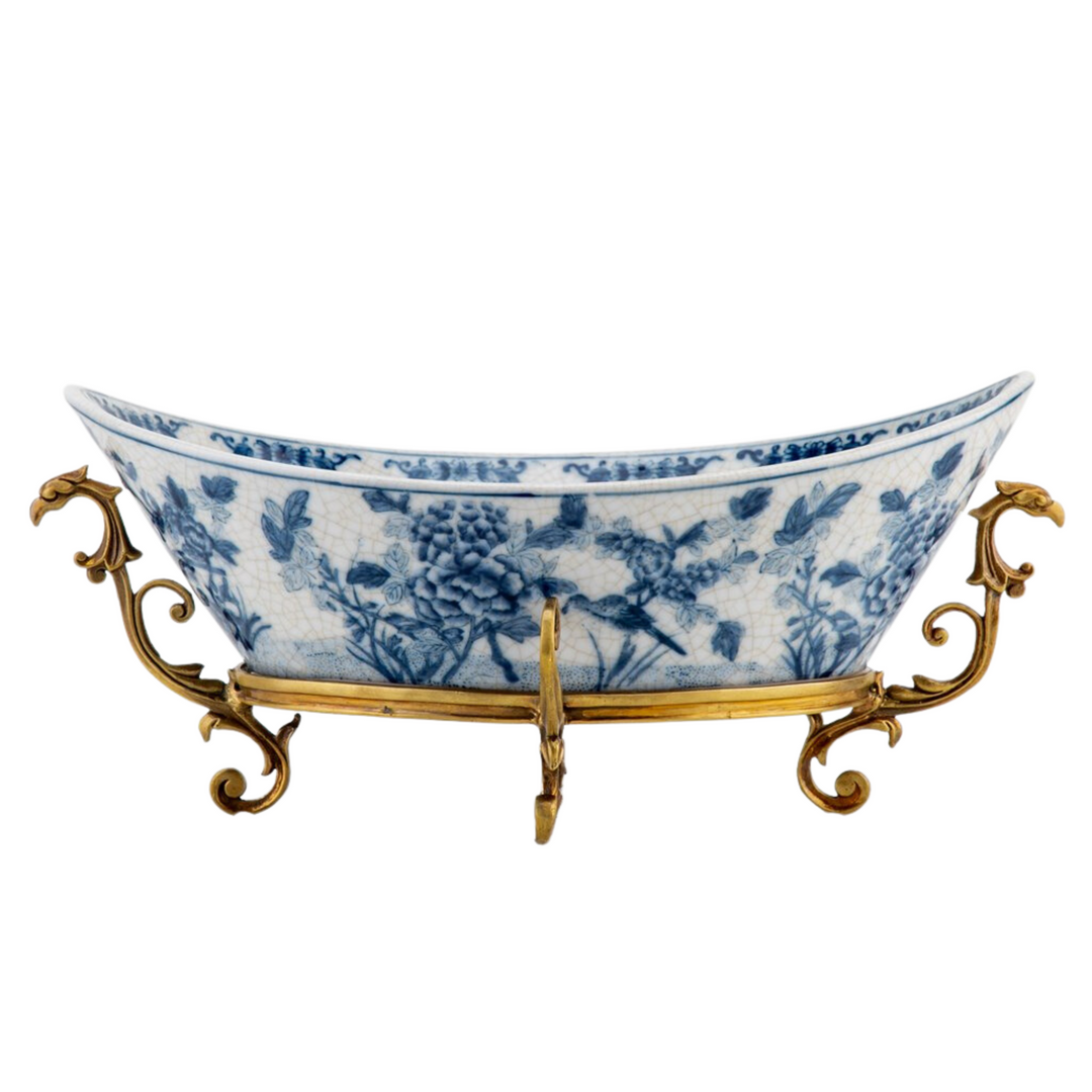 Large Blue & White Oblong Centerpiece With Bronze Ormolu