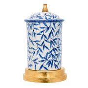 Single Blue & White Bamboo Leaf Porcelain Table Lamp With Gold Base