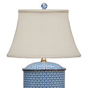 Single Blue & White Fishnet Porcelain Table Lamp With Gold Base