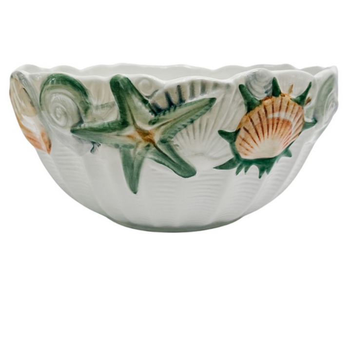 Vietri Italy Pastel Seashells Salad Serving Bowl