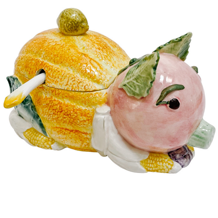 Vietri Italian Porcelain Pig Tureen With Ladle