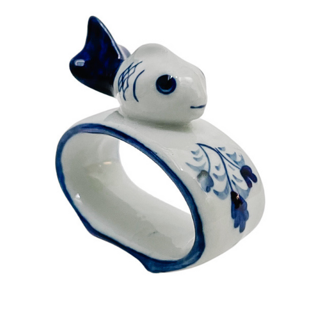 Blue & White Porcelain Fish Napkin Rings