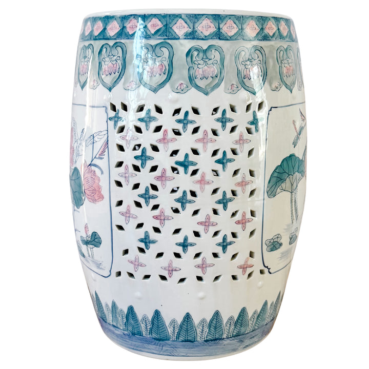 Vintage Chinese Ceramic Pink Lotus Garden Stool