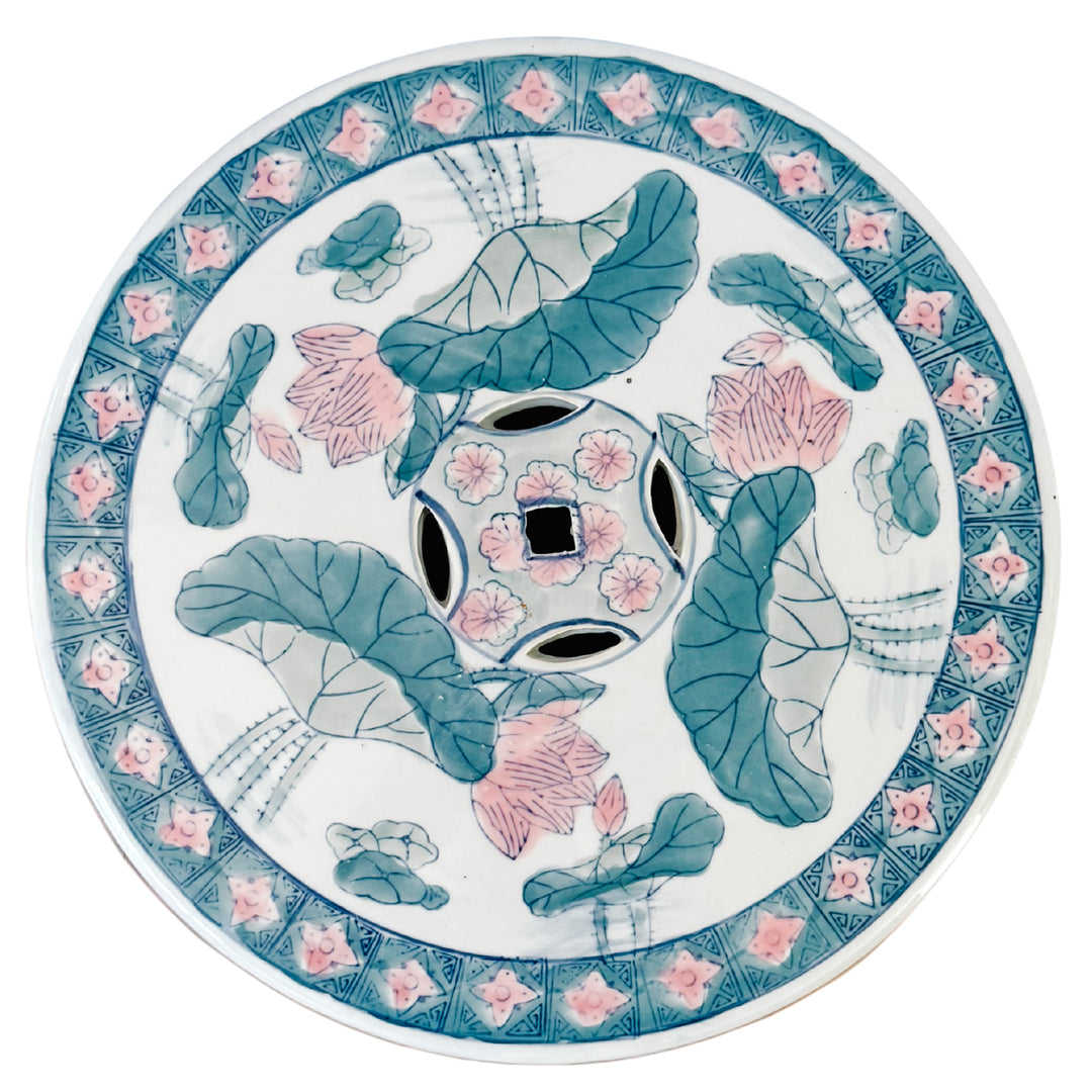 Vintage Chinese Ceramic Pink Lotus Garden Stool