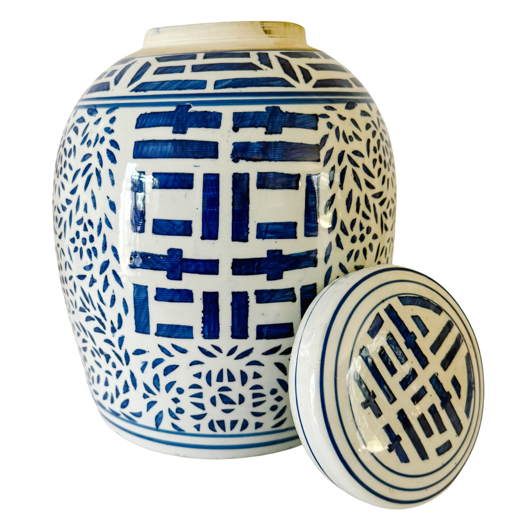 Vintage Blue & White Double Happiness Ginger Jar