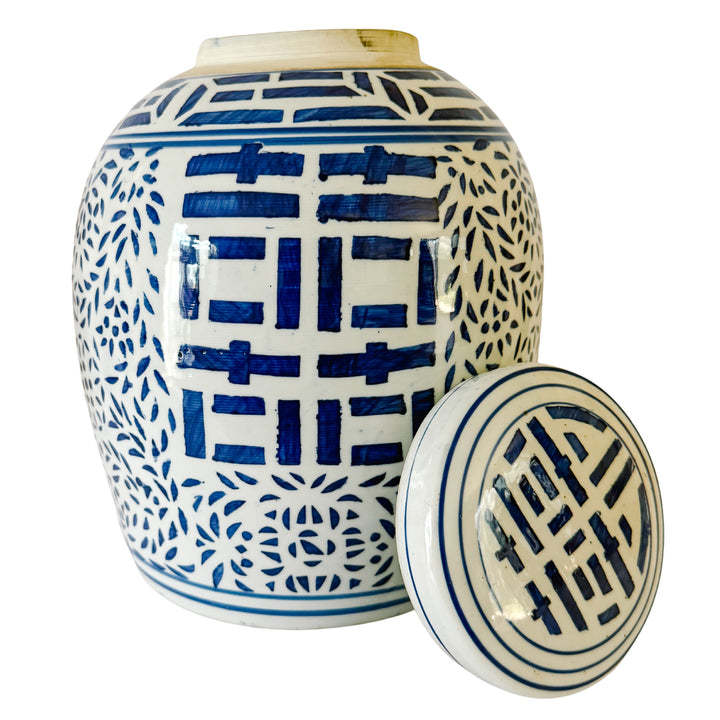 Vintage Blue & White Double Happiness Ginger Jar
