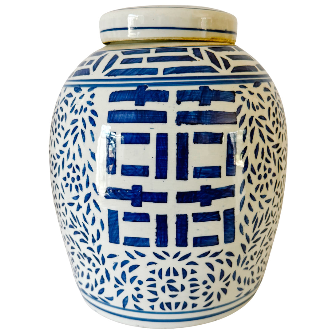 Vintage Blue & White Double Happiness Ginger Jar