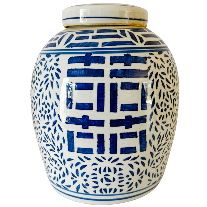 Vintage Blue & White Double Happiness Ginger Jar