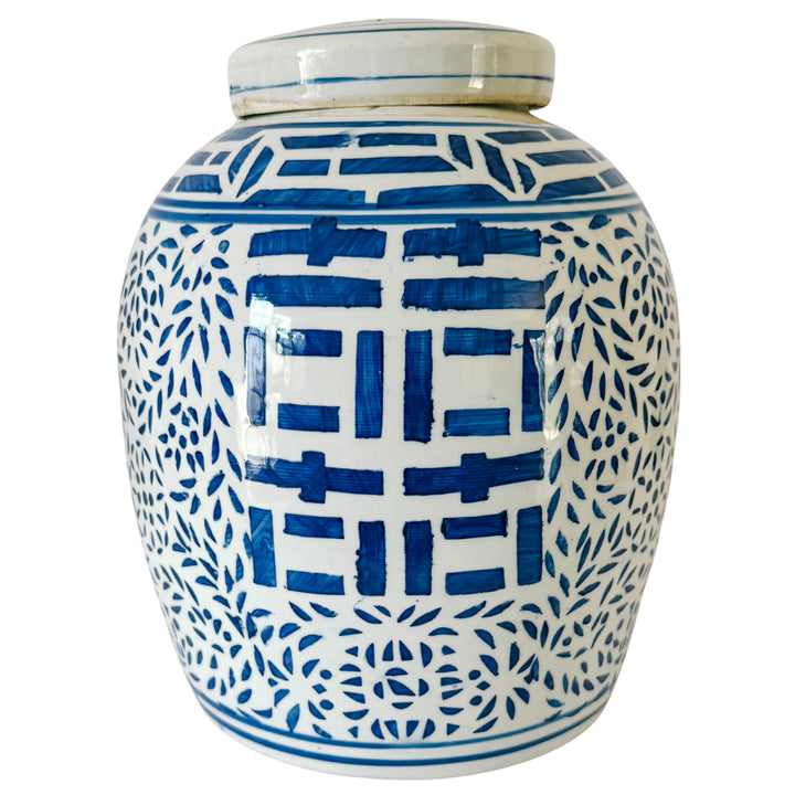 Vintage Blue & White Double Happiness Ginger Jar