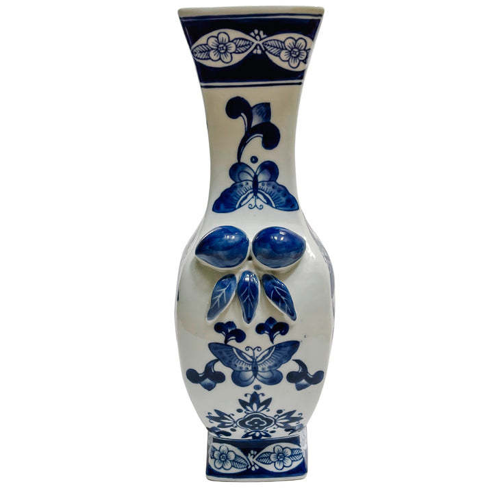 Vintage Blue & White Double Happiness Vase With Pomegranates