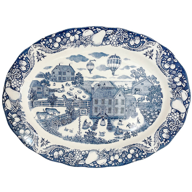 Vintage Blue & White Japanese Oval Platter