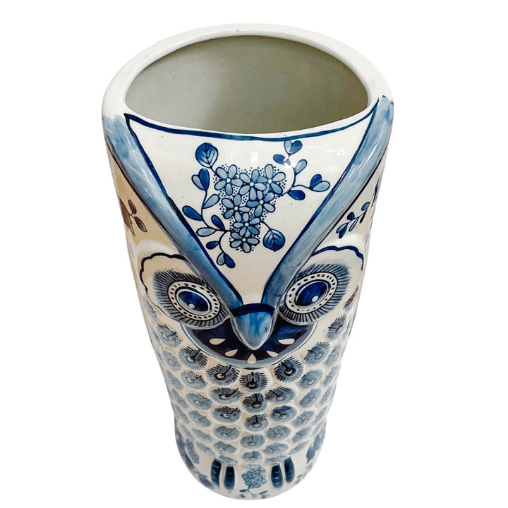 Vintage Blue & White Owl Umbrella Stand