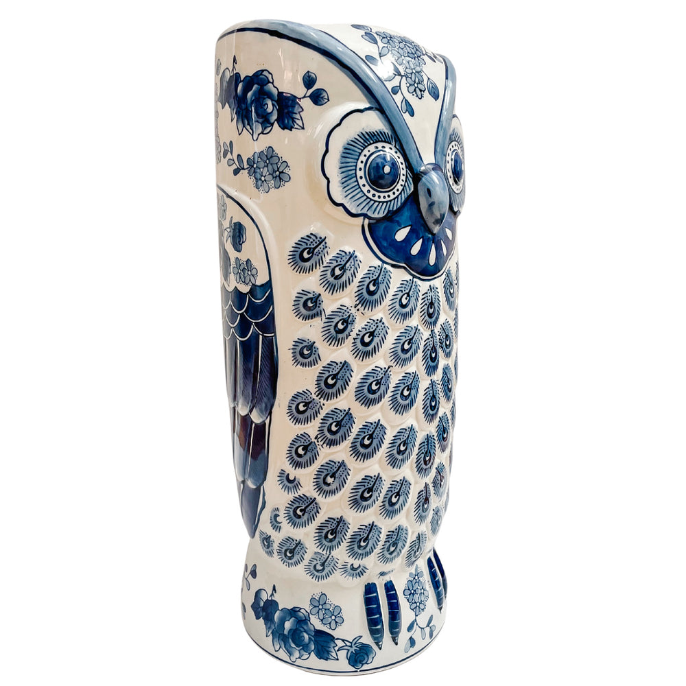 Vintage Blue & White Owl Umbrella Stand
