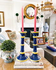 Vintage Blue & Yellow Tall Candlesticks by Intrada Italy
