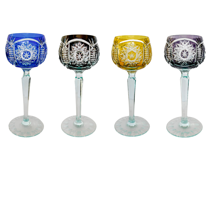 Vintage Bohemian Cut-to-Clear Crystal Hock Wine Glasses