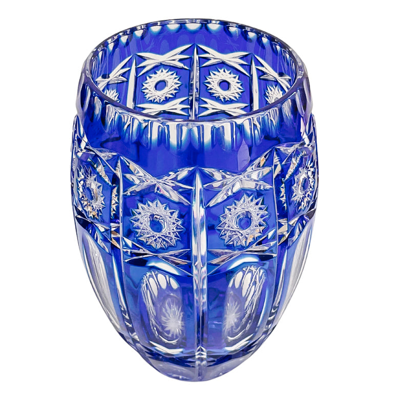 Vintage Bohemian Cut Crystal Blue Vase