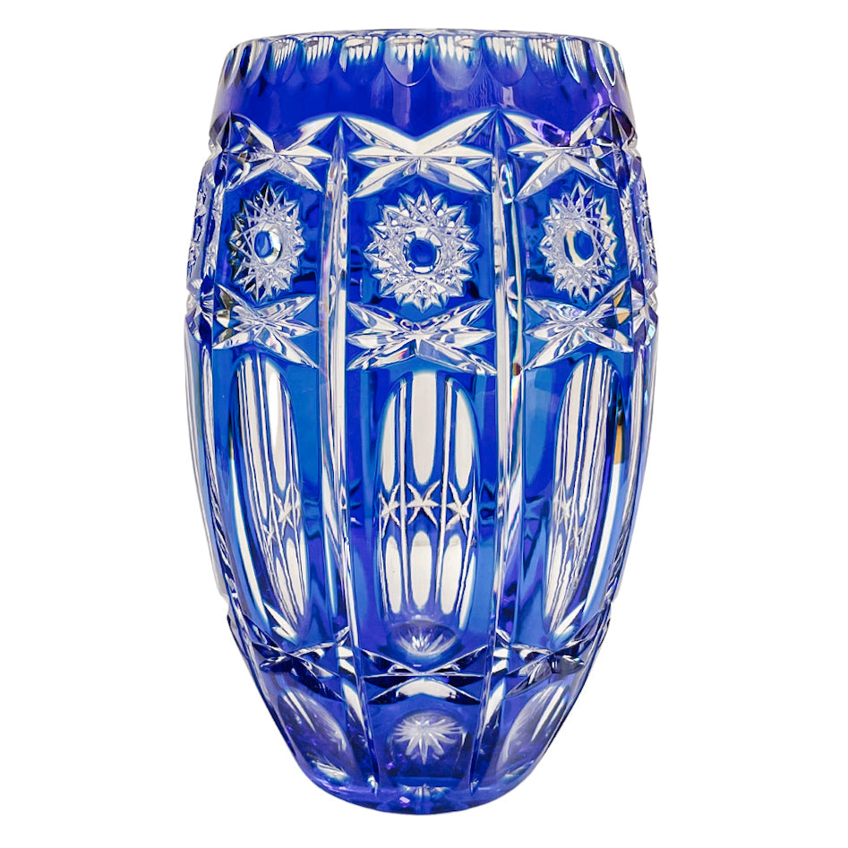 Vintage Bohemian Cut Crystal Blue Vase
