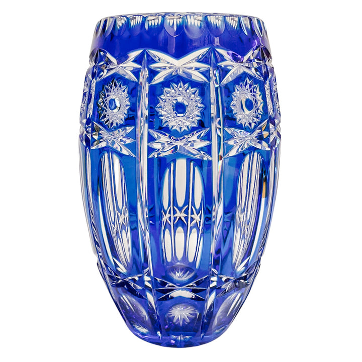 Vintage Bohemian Cut Crystal Blue Vase