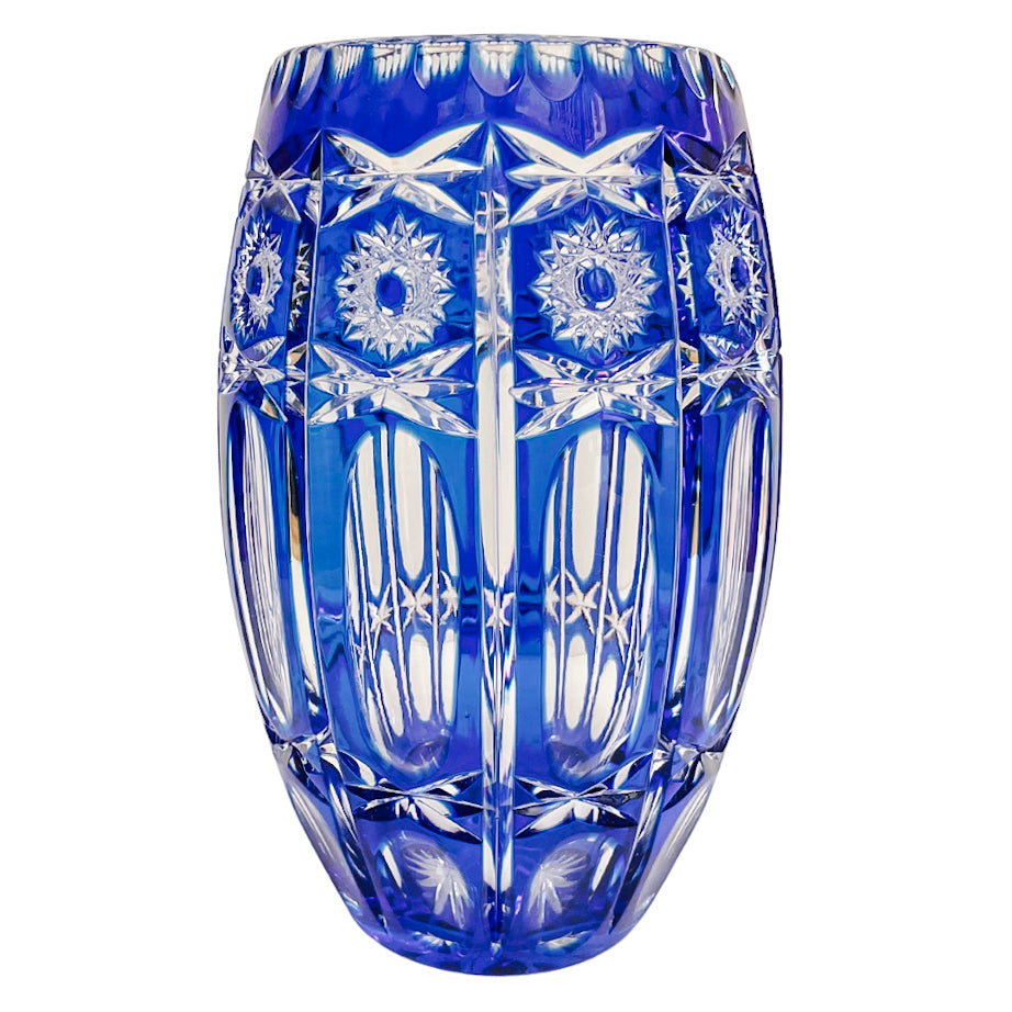 Vintage Bohemian Cut Crystal Blue Vase