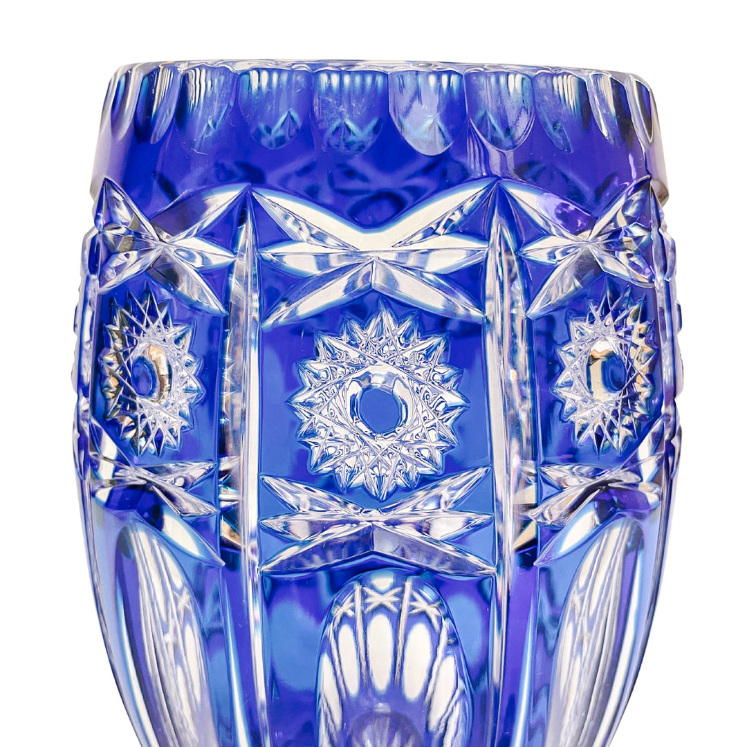 Vintage Bohemian Cut Crystal Blue Vase