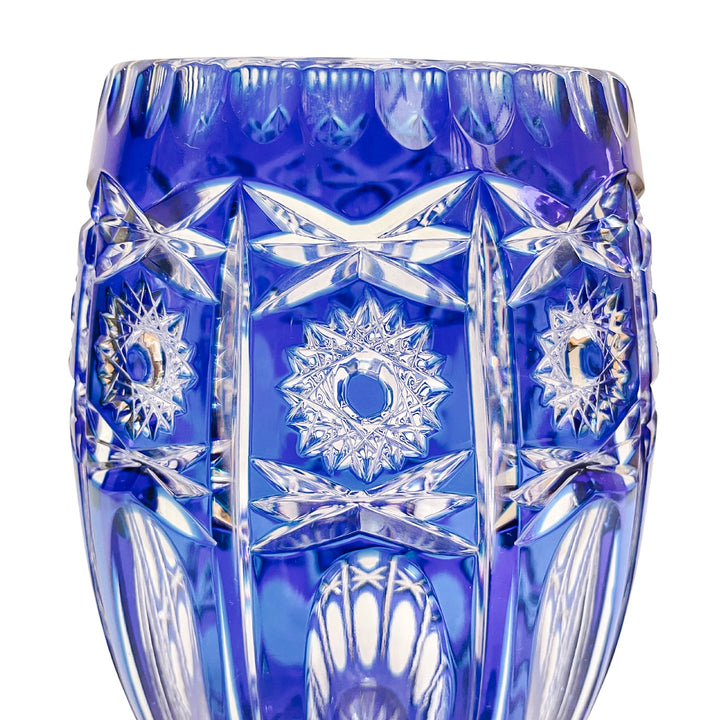 Vintage Bohemian Cut Crystal Blue Vase