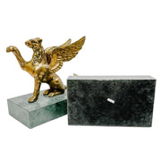 Vintage Brass Griffins on Green Marble Bases Bookends