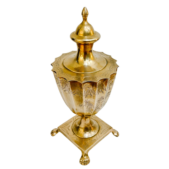 Vintage Brass Neoclassical Style Etched Brass Urn