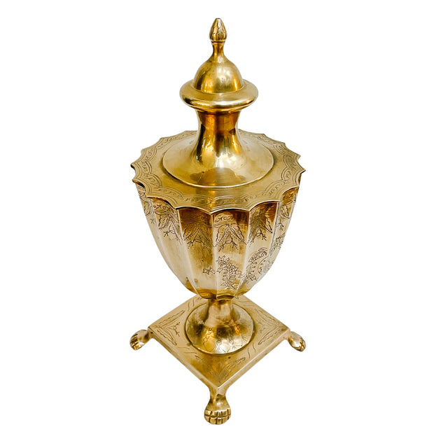 Vintage Brass Neoclassical Style Etched Brass Urn