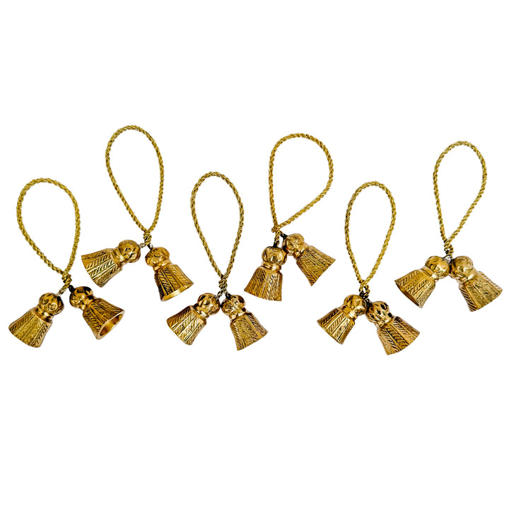 Vintage Brass Rope & Tassels Napkin Rings Set of 6