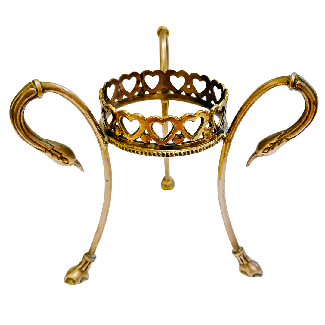 Vintage Brass Scalloped Bowl on Swan-Handled Stand with Heart Gallery