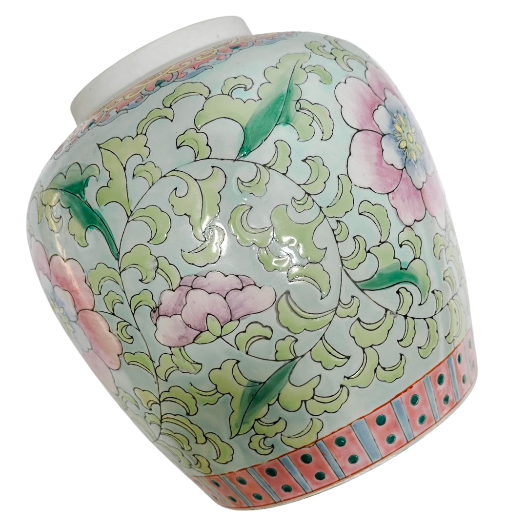 Vintage Chinese Blue & Pink Peony Floral Ginger Jar